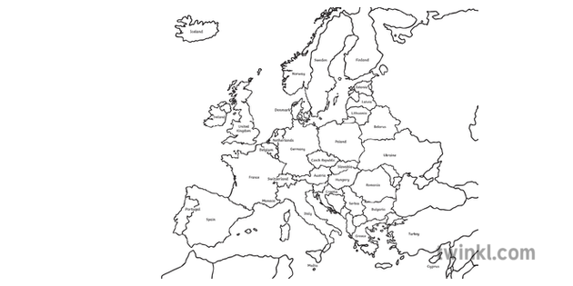 Extended Map Of Europe World Countries Roi Ks1 Black And White Rgb