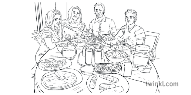 Family Having Iftar Together Ramadan Fasting Food Cuisine Islam Religion