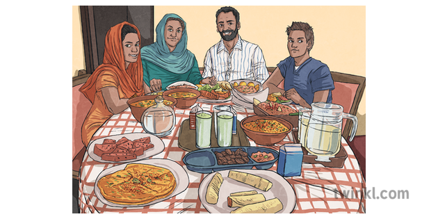 Family Having Iftar Together Ramadan Fasting Food Cuisine Islam Religion