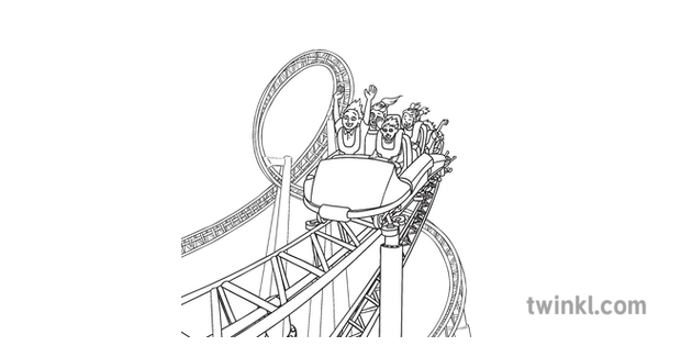 Family on Roller Coaster People Group Theme Park Activities Fun KS1 Black