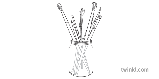 Glass Pot Jar Of Paintbrush Brushes Paint Art Design Tools Equipment
