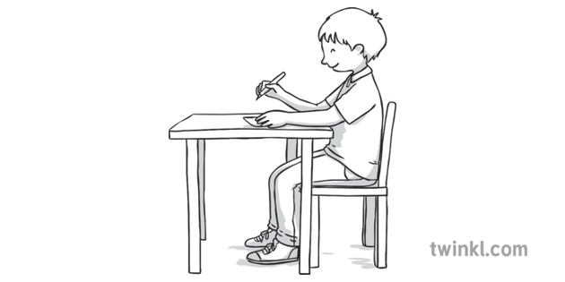 Good Posture Sitting At Desk Black And White 1 Illustration Twinkl