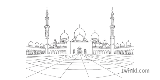 Grand Mosque Abu Dhabi Islam Building Uae History Ks2 Bw Rgb Ilustracao