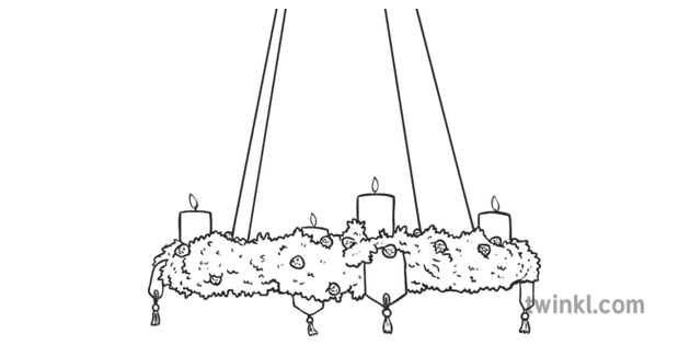 Colgando Corona De Adviento Blanco Y Negro Ilustración Twinkl