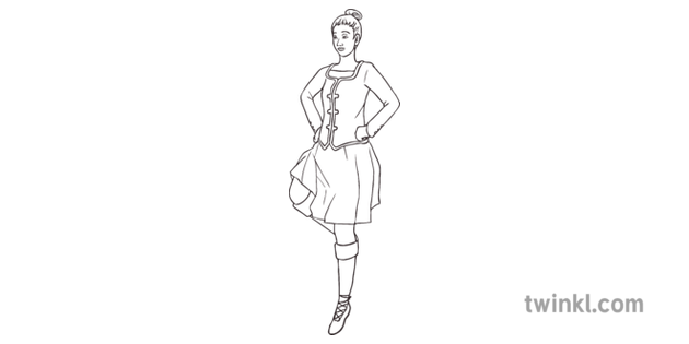 highland dancer in 1st position ks2 black and white illustration twinkl twinkl