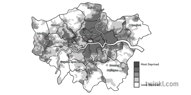 Index Of Muliple Deprivation London Map Geography Secondary Bw Rgb