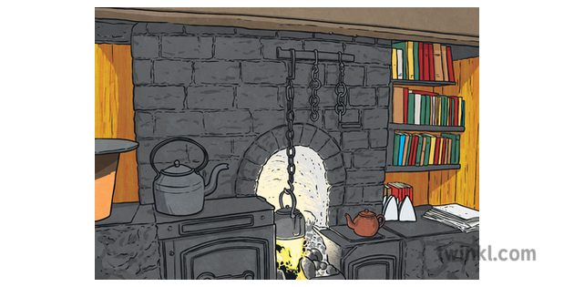Inside Hedd Wyns House Fireplace Illustration Twinkl