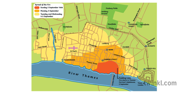 The Great Fire Of London Map