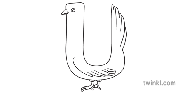 Letter U Urraca Magpie Spanish Alphabet Animals Ks1 Black And White Rgb