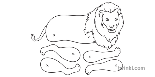 Lion Split Pin Animals Australia Ks1 Black And White Rgb Illustration