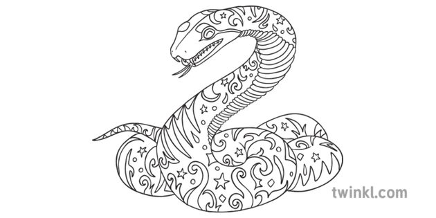 Magical Snake Mindfulness Colouring Animal Easier Ks1 Black And White Rgb