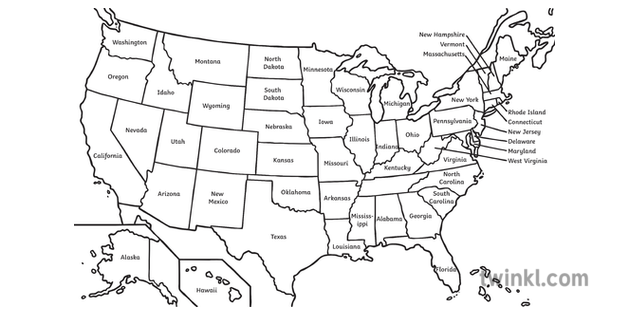 Map Of America Black And White Labelled Map of America (Black and White) Illustration   Twinkl