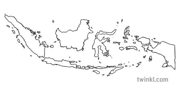 Map Outline of Indonesia Country Shapes Flag Continents KS1 Black and White