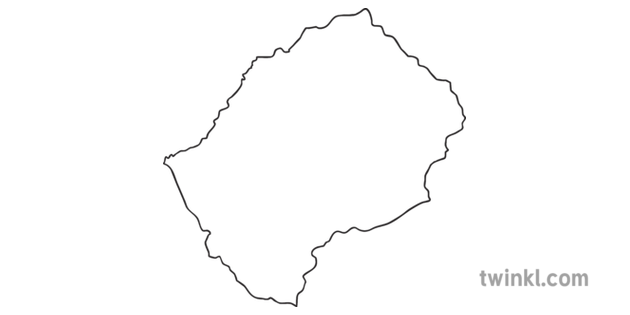 Map Outline of Lesotho Country Shapes Flag Continents KS1 Black and White