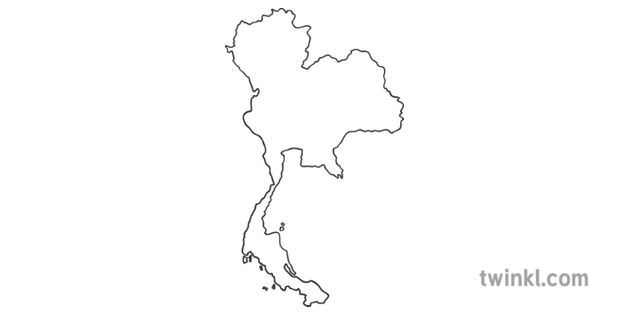 Map Outline of Thailand Country Shapes Flag Continents KS1 Black and White