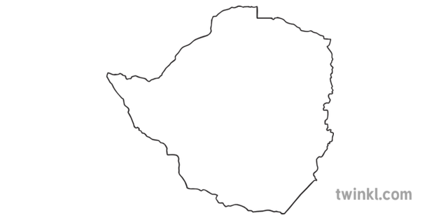 Map Outline of Zimbabwe Country Shapes Flag Continents KS1 Black and White