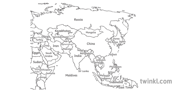 labelled map of asia black and white Map Of Asias Countries Asia Eastern Labels Labelled Ks3 Black And White labelled map of asia black and white