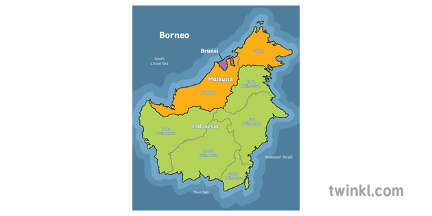 Karte Von Der Insel Borneo Mit Counties Und Staaten Geographie Brunei