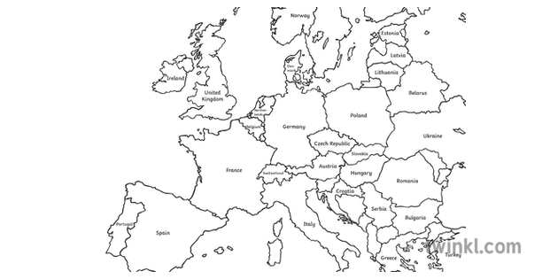 Map Of Europe Blank Ks3 Black And White Illustration Twinkl