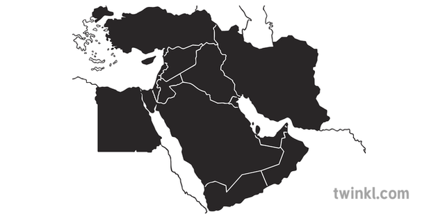 Middle East Map Black And White Map of Middle East KS2 Black and White Illustration   Twinkl