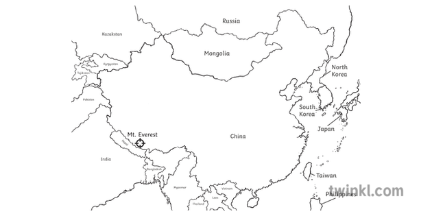 Map Of China With Mount Everest Highlighted Map Year 6 Hass Geography Asia