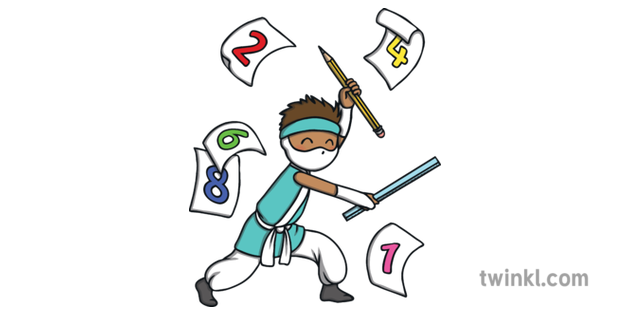 Maths Ninja with Ruler and Numbers Person KS1 Illustration - Twinkl