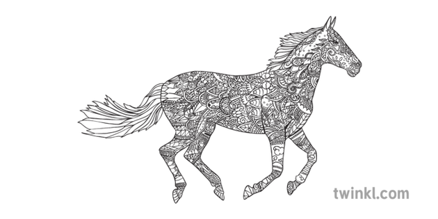 Mindfulness Horse Black And White Illustration Twinkl