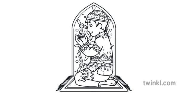 Mindfulness Boy Praying Islam Ramadan Religion Colouring Ks1 Illustration