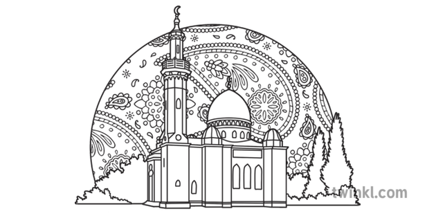 Mindfulness Mosque Islam Ramadan Religion Colouring Ks1 Black And White Rgb