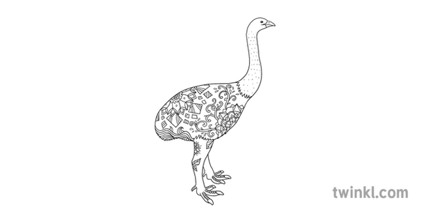 Moa Bird Extinct Birds New Zealand Mindfulness Colouring Illustration