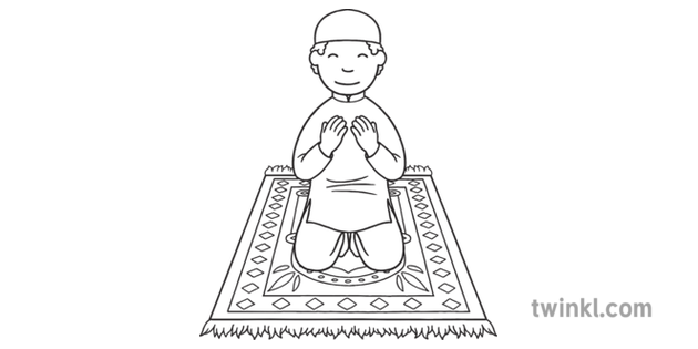 Muslim Boy Praying Islam Religion Faith Eyfs Black And White Illustration