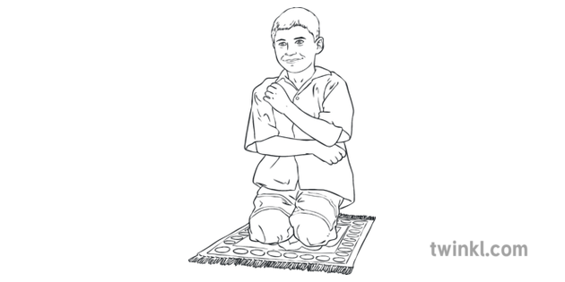 Muslim Boy Praying Islam Religion Ks2 Black And White Illustration Twinkl