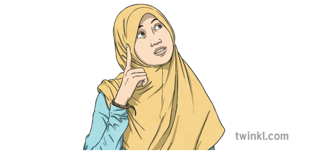 Muslim Girl Thinking Islam Religion Eid Al Fitr Ks2 Ilustracao Twinkl