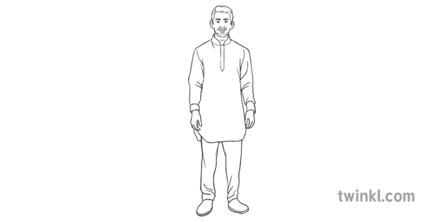 muslim man in kurta pajama people islam religion ks3 ks4 bw rgb illustration islam religion ks3 ks4 bw rgb illustration