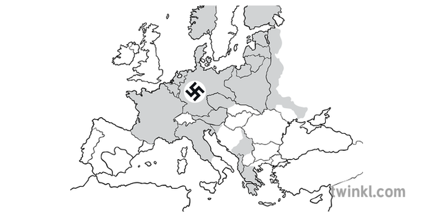 Nazi Occupation Wwii History Europe Map Ks1 Black And White Illustration