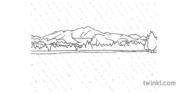 New Zealand Field And Mountains Background Black And White Illustration
