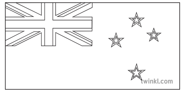 New Zealand Flag Black And White Illustration Twinkl