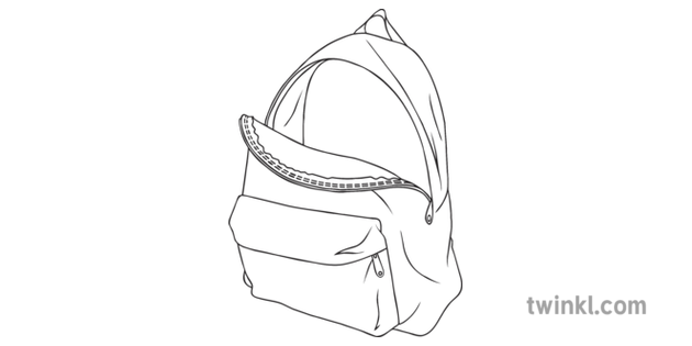 Open Rucksack Bag Black And White Illustration Twinkl