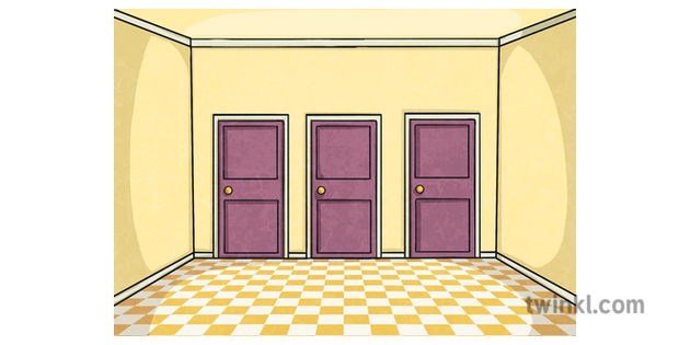普蘭特黃色房間 帶有三個門的背景 益智遊戲 Mps Ks2