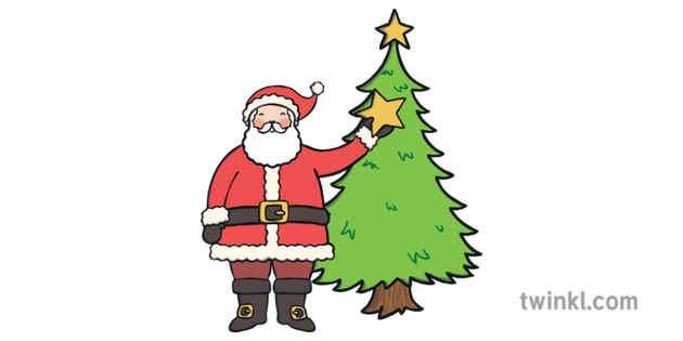 Download Santa Decorating Christmas Tree Illustration Twinkl PSD Mockup Templates