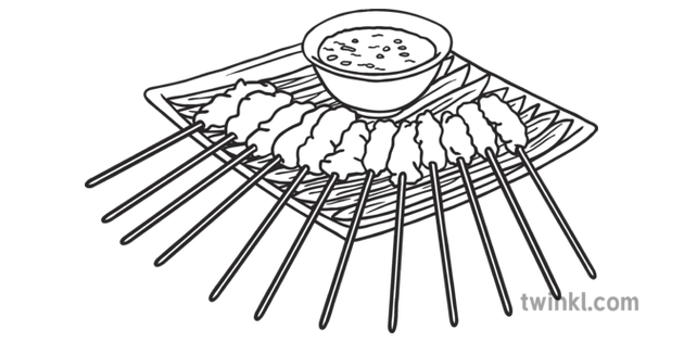 Satay Favourite Singapore Food Colouring Pages English Ks1 Bw Rgb