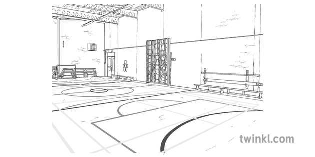 學校體育館英國室內背景移動ks2 Bw Rgb Illustration Twinkl