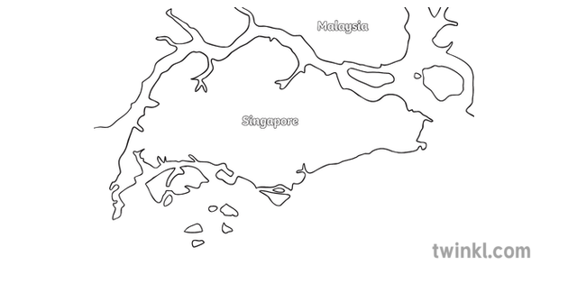 Mapa De Singapur Con Malasia Con Texto Ks1 Bw Rgb Illustration Twinkl