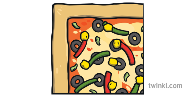 Square Vegetable Pizza Quarter Slice 1 Topics Fractions Ks1 Illustration