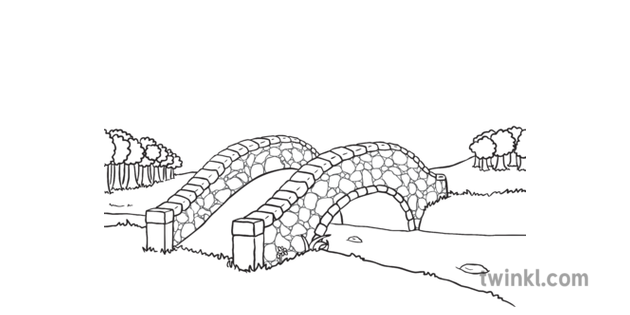 Stone Bridge Field Nature River Stream Story Setting Ks1 Black And White