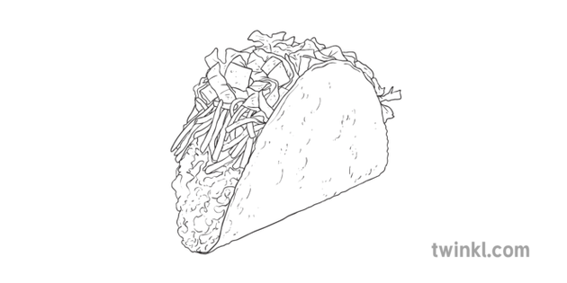 Taco Black And White Illustration Twinkl