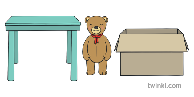 Teddy Bear Between Table And Cardboard Box Gaeilge Toys Playing Standing