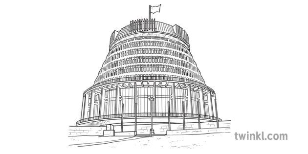 The Beehive Wellington NZ Building Elections 2020 New Zealand KS2 Black