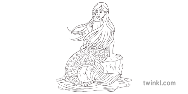 The Little Mermaid Fairy Tale Character Ks3 Black And White