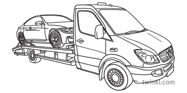 Tow Truck And Car Vehicle Van Recovery Road Safety Ks1 Black And White Rgb